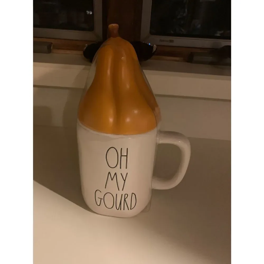 Rae Dunn Ceramic Fall Mug with Topper- Oh My Gourd-